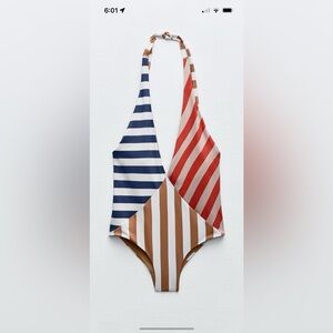Zara  striped halter swimsuit L